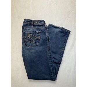 Silver Jeans Co. Bootcut Denim Jeans Embellished Pockets Low‎ Rise Dark Wash